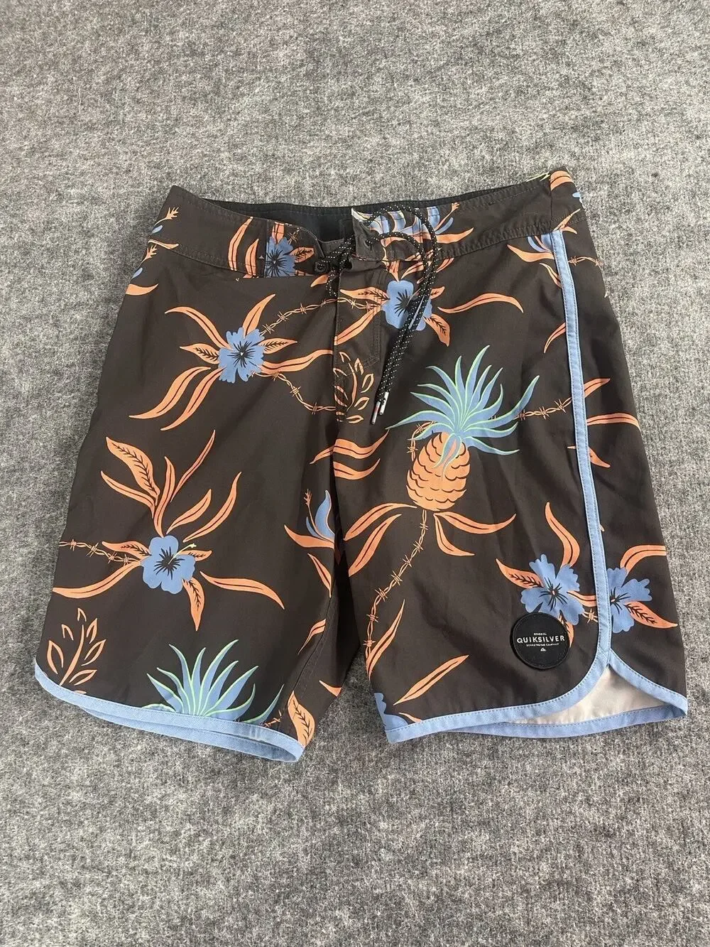 Quiksilver Board Shorts Mens 28 Brown Blue Swim Trunks Pineapple Print N100